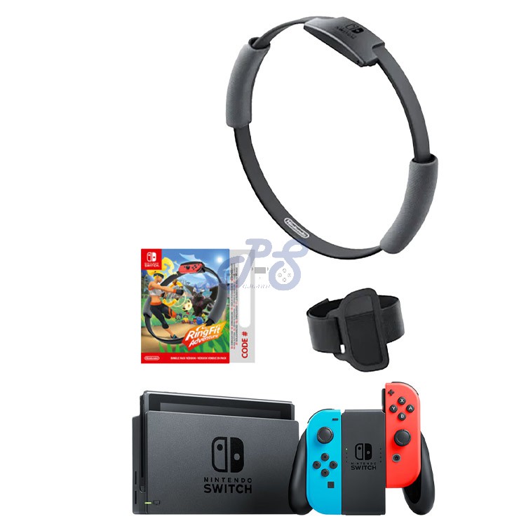 nintendo switch with neon blue neon red joy cons ring fit adventure edition