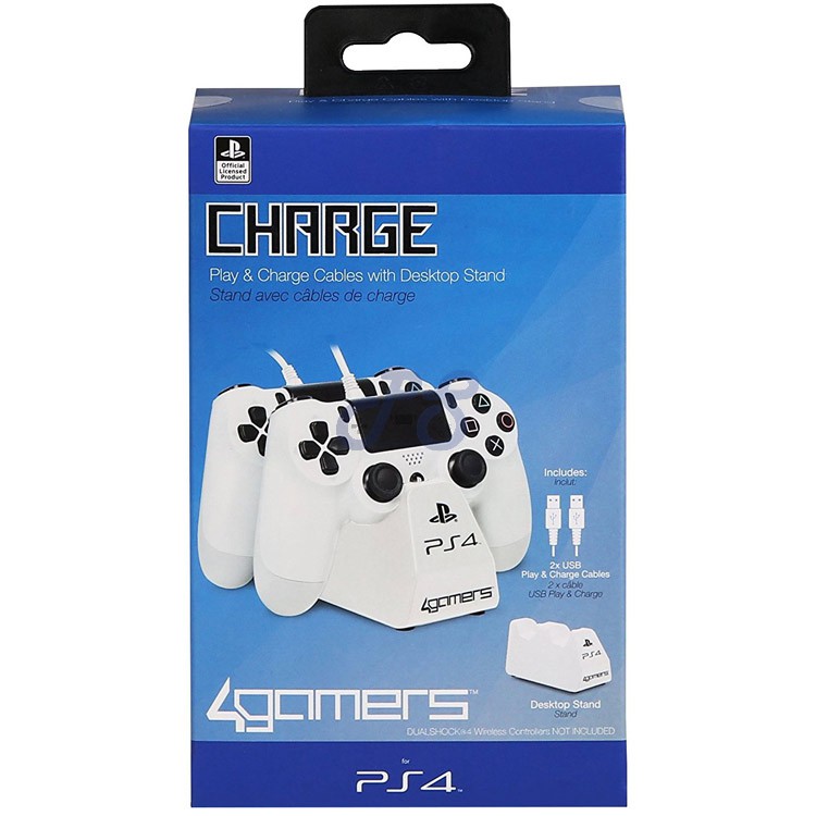 4gamers play and charge cables with desktop stand white