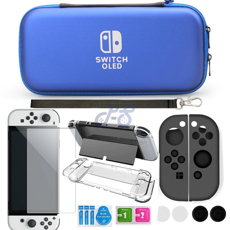 aonek 11in1 accessory kit for nintendo switch oled blue