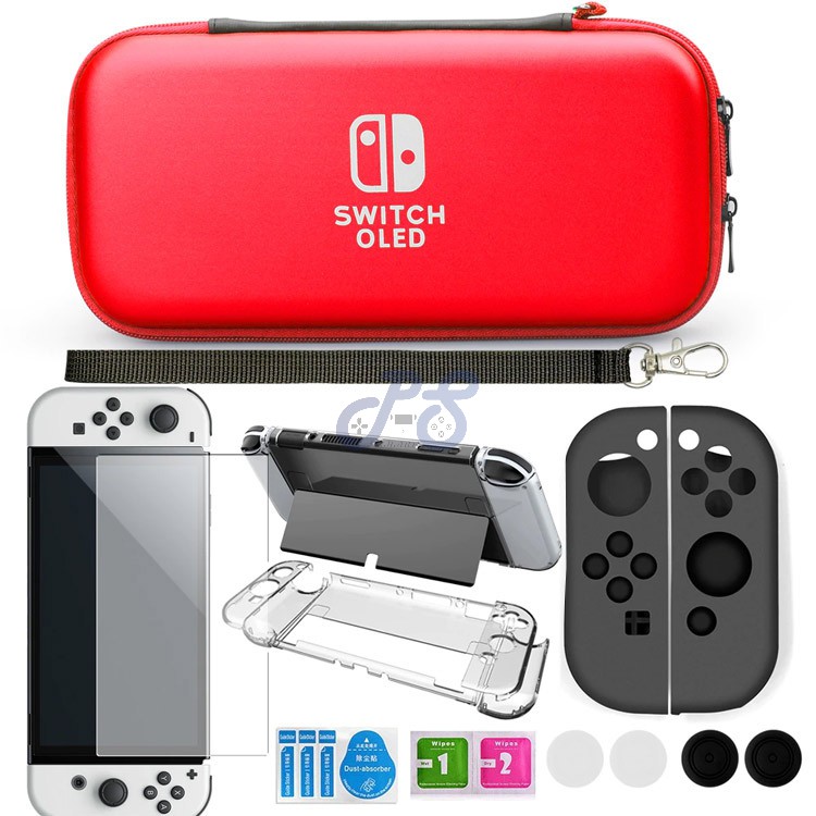 aonek 11in1 accessory kit for nintendo switch oled red