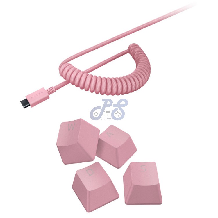 razer pbt keycap upgrade set coiled cable quartz pink