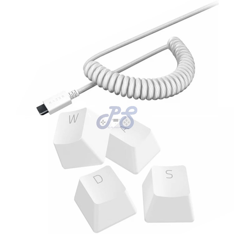 razer pbt keycap upgrade set coiled cable mercury white