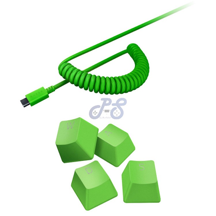 razer pbt keycap upgrade set coiled cable razer green