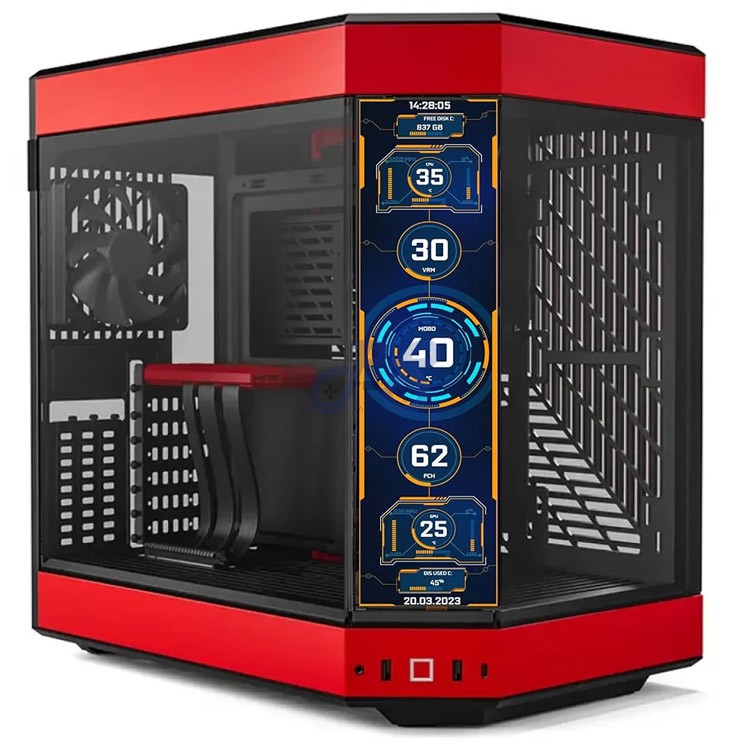 hyte y60 midtower modern aesthetic pc case lcd display black cherry
