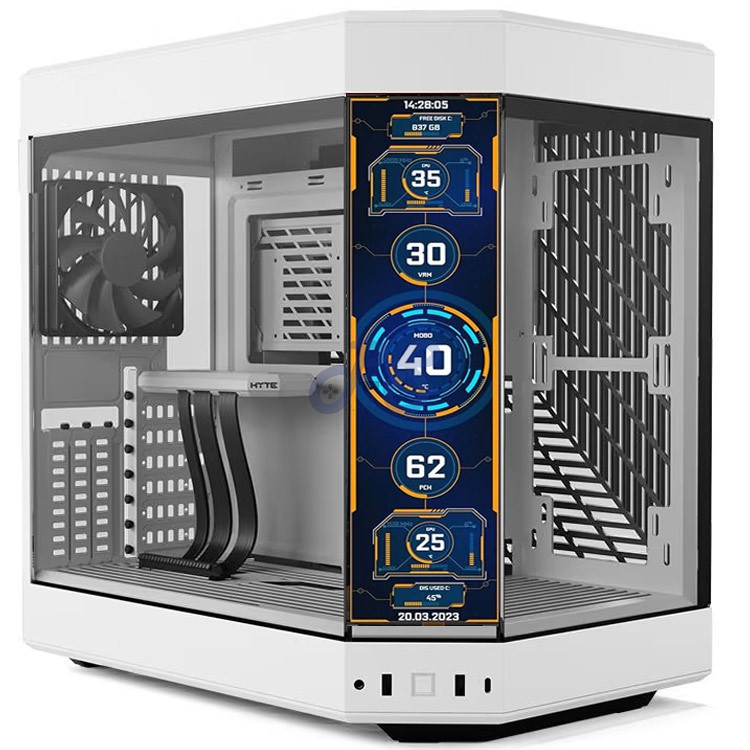 hyte y60 midtower modern aesthetic pc case lcd display snow white
