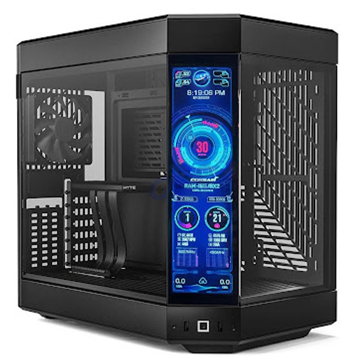 hyte y60 midtower modern aesthetic pc case lcd display pitch black