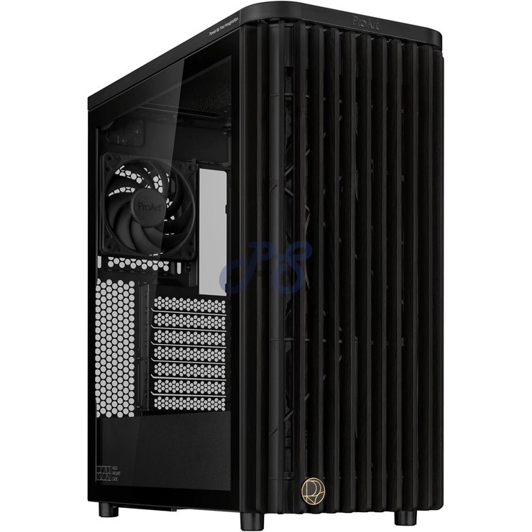 asus proart pa401 midtower pc case with tempered glass panel wood edition
