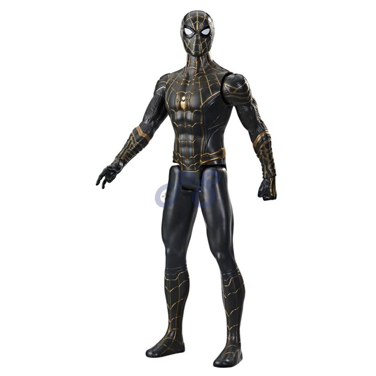 spiderman action figure with black and gold suit