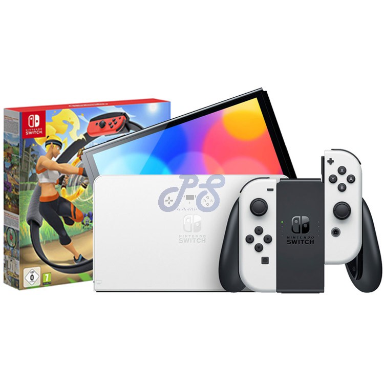nintendo switch oled model with white joycon ring fit adventures
