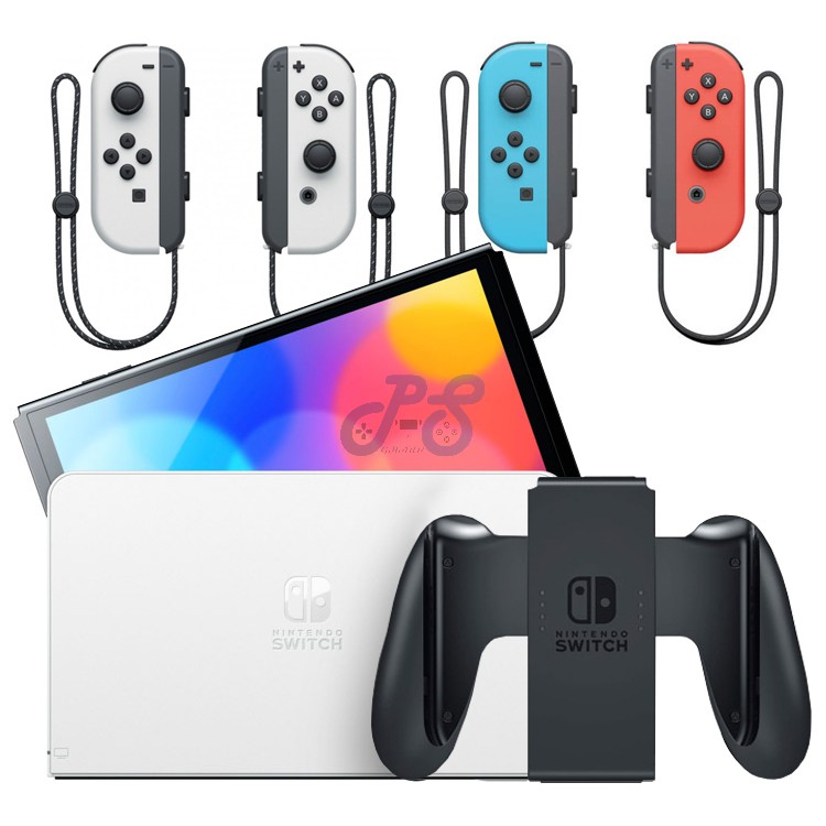 nintendo switch oled with white neon blue red