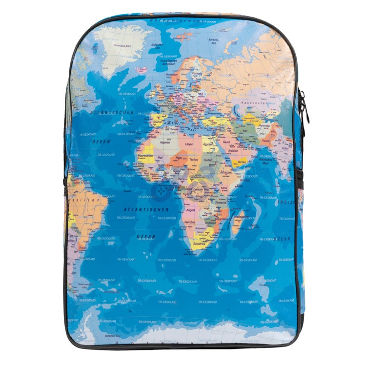 vanguard leather backpack world map color