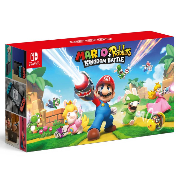 nintendo switch with gray joy con mario rabbids kingdom battle bundle